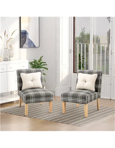 HOMCOM Modern Dining Chairs Set of 2, Accent Chair with Patterned Upholstery, Throw Pillows and Rubber Wood Legs, for Kitchen Li