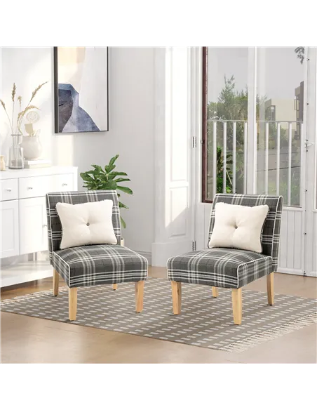 HOMCOM Modern Dining Chairs Set of 2, Accent Chair with Patterned Upholstery, Throw Pillows and Rubber Wood Legs, for Kitchen Li