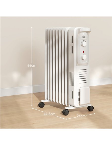 HOMCOM 2000W Quiet Oil Filled Radiator, 9 Fin Energy Efficient Portable Electric Heater with 3 Heat Settings, Adjustable Thermos