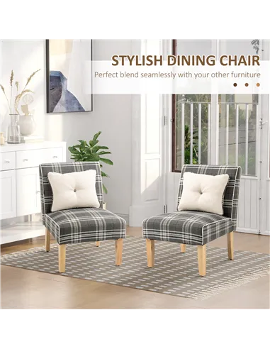 HOMCOM Modern Dining Chairs Set of 2, Accent Chair with Patterned Upholstery, Throw Pillows and Rubber Wood Legs, for Kitchen Li