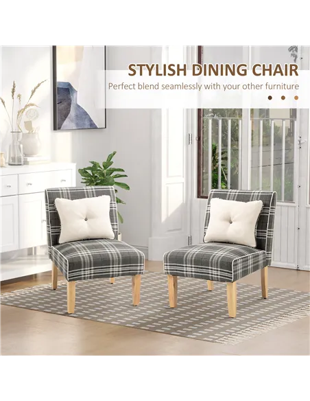 HOMCOM Modern Dining Chairs Set of 2, Accent Chair with Patterned Upholstery, Throw Pillows and Rubber Wood Legs, for Kitchen Li