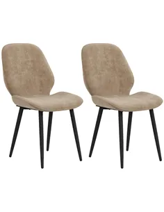 HOMCOM Velvet Dining Chairs, Set of 2 Dining Room Chairs with Metal Legs for Living Room, Dining Room, Light Brown