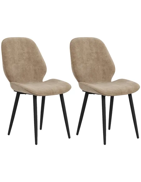 HOMCOM Velvet Dining Chairs, Set of 2 Dining Room Chairs with Metal Legs for Living Room, Dining Room, Light Brown
