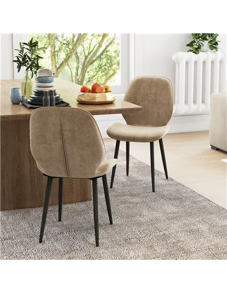 HOMCOM Velvet Dining Chairs, Set of 2 Dining Room Chairs with Metal Legs for Living Room, Dining Room, Light Brown