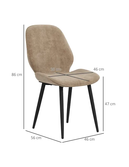 HOMCOM Velvet Dining Chairs, Set of 2 Dining Room Chairs with Metal Legs for Living Room, Dining Room, Light Brown
