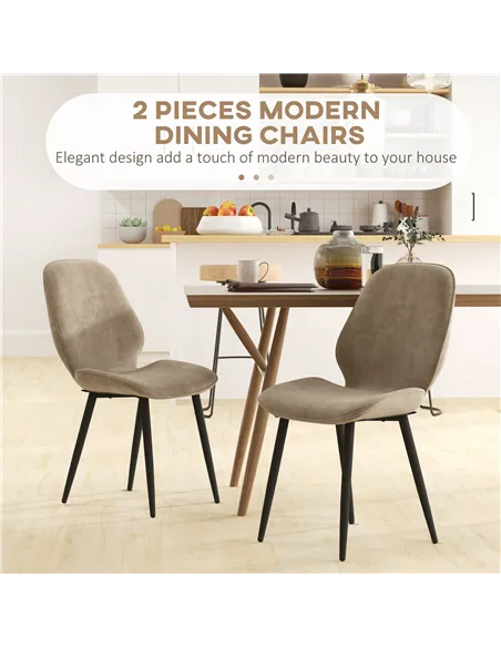 HOMCOM Velvet Dining Chairs, Set of 2 Dining Room Chairs with Metal Legs for Living Room, Dining Room, Light Brown