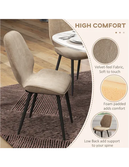 HOMCOM Velvet Dining Chairs, Set of 2 Dining Room Chairs with Metal Legs for Living Room, Dining Room, Light Brown