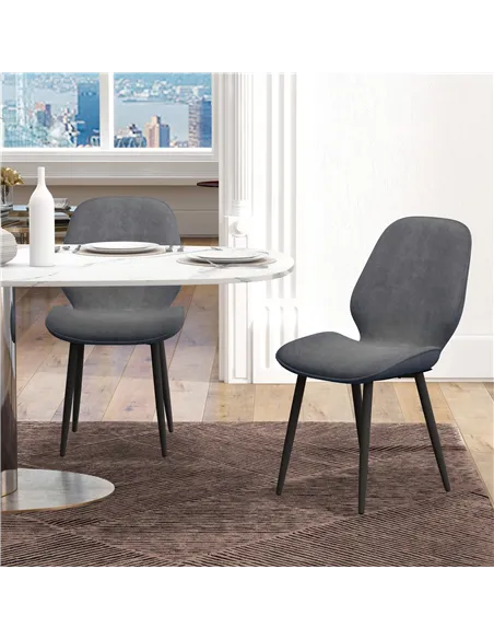 HOMCOM Velvet Dining Chairs, Set of 2 Dining Room Chairs with Metal Legs for Living Room, Dining Room, Grey
