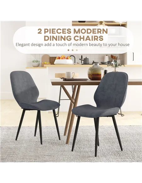 HOMCOM Velvet Dining Chairs, Set of 2 Dining Room Chairs with Metal Legs for Living Room, Dining Room, Grey