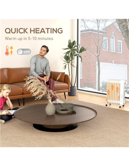 HOMCOM 2000W Quiet Oil Filled Radiator, 9 Fin Energy Efficient Portable Electric Heater with 3 Heat Settings, Adjustable Thermos