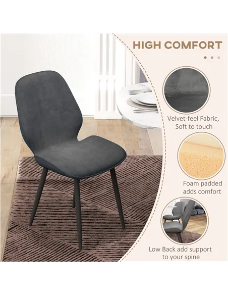 HOMCOM Velvet Dining Chairs, Set of 2 Dining Room Chairs with Metal Legs for Living Room, Dining Room, Grey