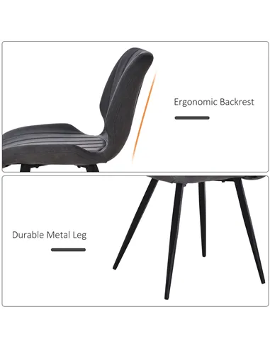 HOMCOM Dining Chairs Set of 2, PU Leather Upholstered Kitchen Chairs with Backs, Moulded Padded Seats and Steel Frame for Dining