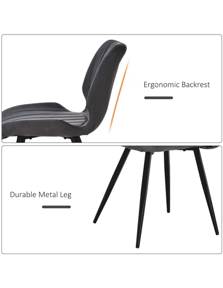 HOMCOM Dining Chairs Set of 2, PU Leather Upholstered Kitchen Chairs with Backs, Moulded Padded Seats and Steel Frame for Dining