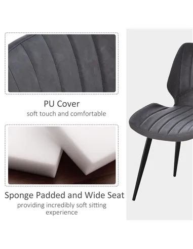 HOMCOM Dining Chairs Set of 2, PU Leather Upholstered Kitchen Chairs with Backs, Moulded Padded Seats and Steel Frame for Dining