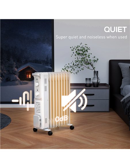 HOMCOM 2000W Quiet Oil Filled Radiator, 9 Fin Energy Efficient Portable Electric Heater with 3 Heat Settings, Adjustable Thermos