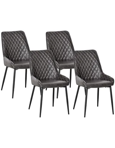 HOMCOM Retro Dining Chair Set of 4, PU Leather Upholstered Side Chairs for Kitchen Living Room with Metal Legs, Grey