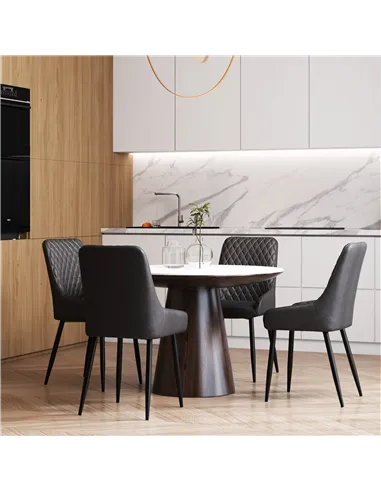 HOMCOM Retro Dining Chair Set of 4, PU Leather Upholstered Side Chairs for Kitchen Living Room with Metal Legs, Grey