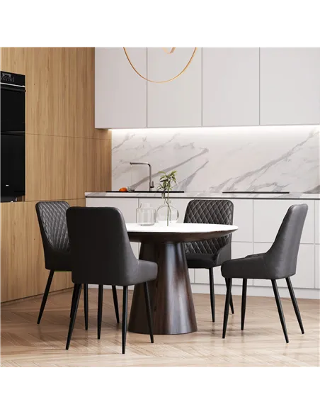 HOMCOM Retro Dining Chair Set of 4, PU Leather Upholstered Side Chairs for Kitchen Living Room with Metal Legs, Grey