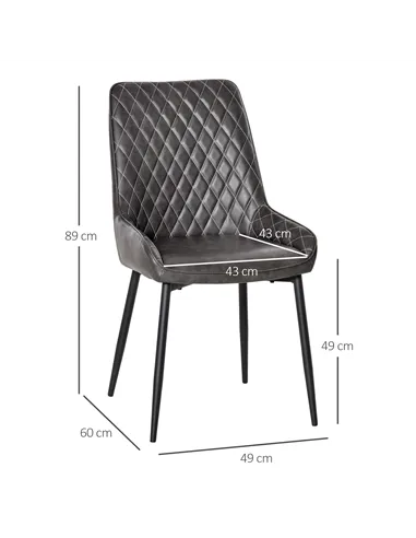 HOMCOM Retro Dining Chair Set of 4, PU Leather Upholstered Side Chairs for Kitchen Living Room with Metal Legs, Grey