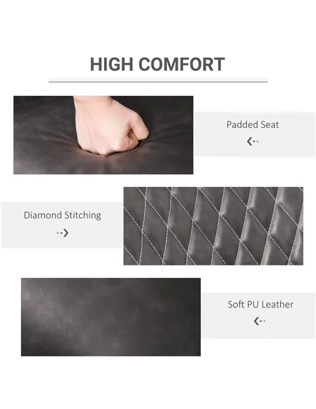 HOMCOM Retro Dining Chair Set of 4, PU Leather Upholstered Side Chairs for Kitchen Living Room with Metal Legs, Grey