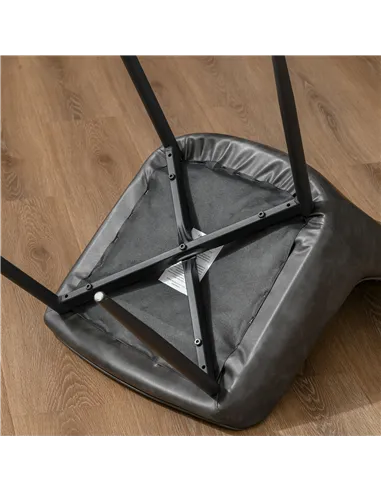 HOMCOM Retro Dining Chair Set of 4, PU Leather Upholstered Side Chairs for Kitchen Living Room with Metal Legs, Grey