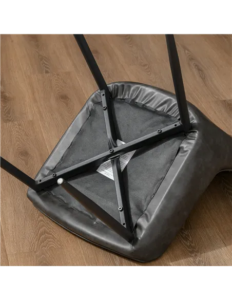 HOMCOM Retro Dining Chair Set of 4, PU Leather Upholstered Side Chairs for Kitchen Living Room with Metal Legs, Grey