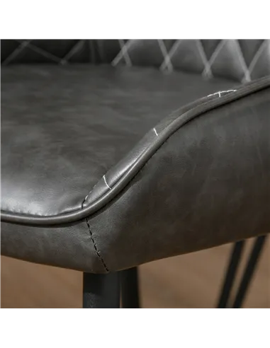 HOMCOM Retro Dining Chair Set of 4, PU Leather Upholstered Side Chairs for Kitchen Living Room with Metal Legs, Grey