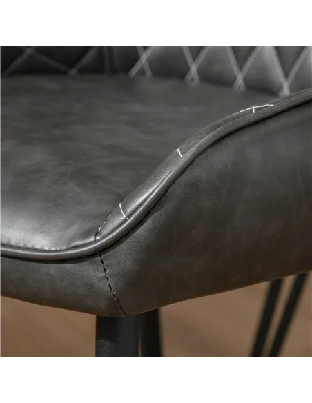 HOMCOM Retro Dining Chair Set of 4, PU Leather Upholstered Side Chairs for Kitchen Living Room with Metal Legs, Grey