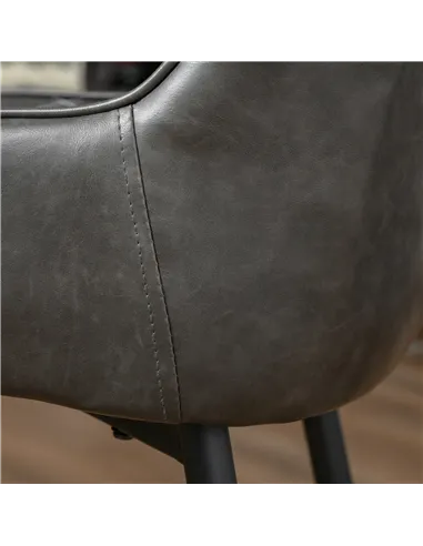 HOMCOM Retro Dining Chair Set of 4, PU Leather Upholstered Side Chairs for Kitchen Living Room with Metal Legs, Grey