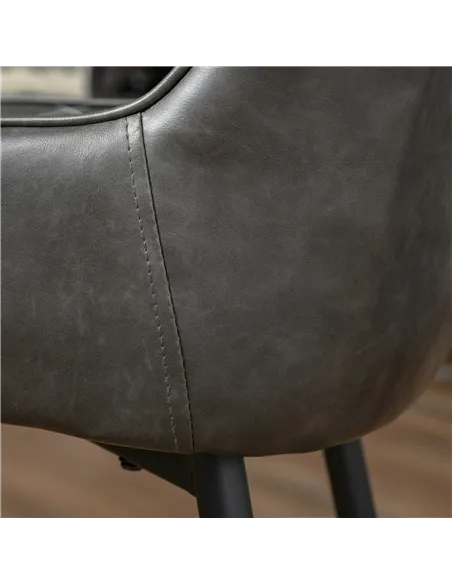 HOMCOM Retro Dining Chair Set of 4, PU Leather Upholstered Side Chairs for Kitchen Living Room with Metal Legs, Grey