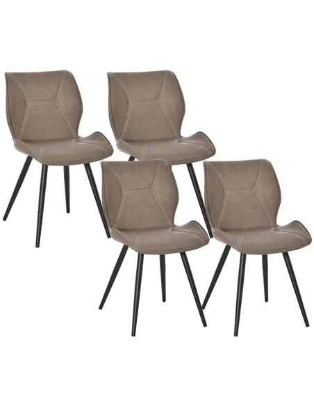HOMCOM Set of 4 Contrast Stitched PU Leather Racing-Style Dining Chairs Accent Seat w/ Steel Legs Ergonomic Back Padding Home Li