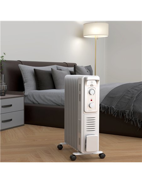 HOMCOM 2000W Quiet Oil Filled Radiator, 9 Fin Energy Efficient Portable Electric Heater with 3 Heat Settings, Adjustable Thermos