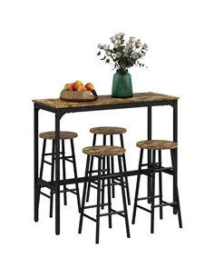 HOMCOM 5 Piece Bar Table Set with 4 Stools, Industrial Bar Table and Stool Set, Dining Table and Chair Set, Rustic Brown