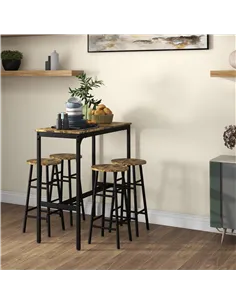 HOMCOM 5 Piece Bar Table Set with 4 Stools, Industrial Bar Table and Stool Set, Dining Table and Chair Set, Rustic Brown 2