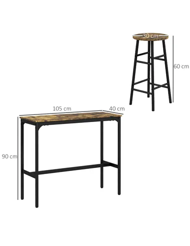 HOMCOM 5 Piece Bar Table Set with 4 Stools, Industrial Bar Table and Stool Set, Dining Table and Chair Set, Rustic Brown