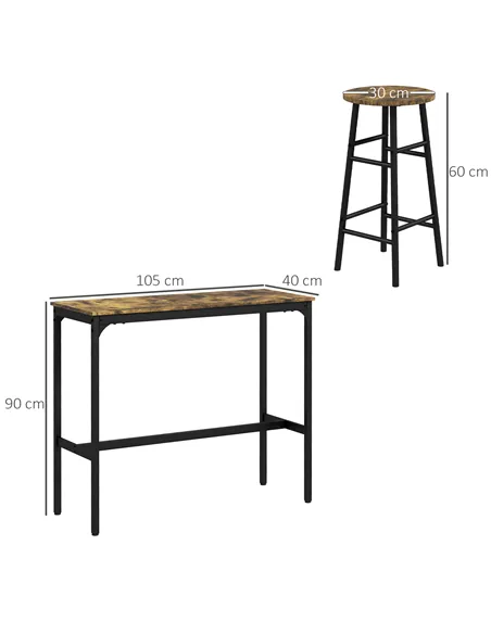 HOMCOM 5 Piece Bar Table Set with 4 Stools, Industrial Bar Table and Stool Set, Dining Table and Chair Set, Rustic Brown