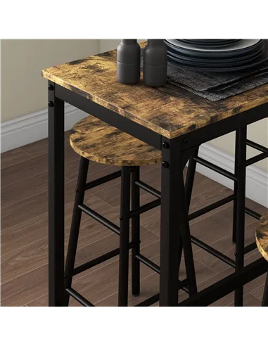 HOMCOM 5 Piece Bar Table Set with 4 Stools, Industrial Bar Table and Stool Set, Dining Table and Chair Set, Rustic Brown