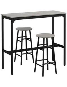 HOMCOM 3 Piece Bar Table Set with 2 Stools, Industrial Bar Table and Stool Set, Dining Table and Chair Set, Grey