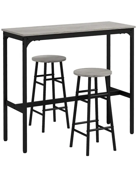 HOMCOM 3 Piece Bar Table Set with 2 Stools, Industrial Bar Table and Stool Set, Dining Table and Chair Set, Grey
