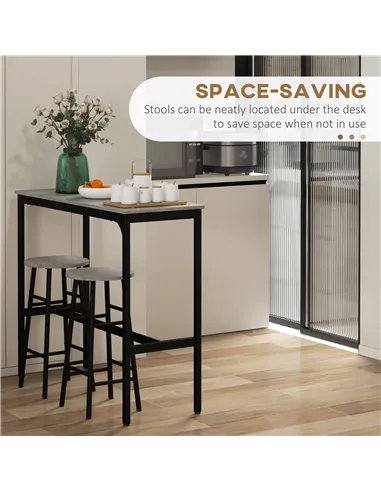 HOMCOM 3 Piece Bar Table Set with 2 Stools, Industrial Bar Table and Stool Set, Dining Table and Chair Set, Grey