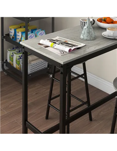 HOMCOM 3 Piece Bar Table Set with 2 Stools, Industrial Bar Table and Stool Set, Dining Table and Chair Set, Grey