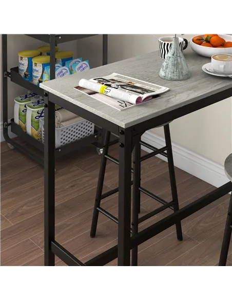 HOMCOM 3 Piece Bar Table Set with 2 Stools, Industrial Bar Table and Stool Set, Dining Table and Chair Set, Grey