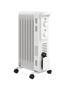 HOMCOM 1500W Quiet Oil Filled Radiator, 7 Fin Energy Efficient Portable Electric Heater with 3 Heat Settings, Adjustable Thermos