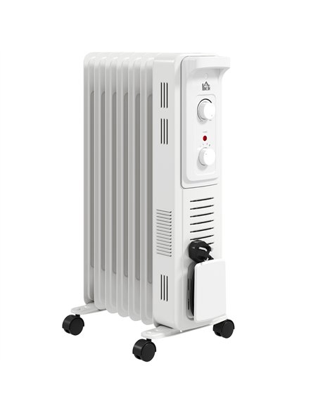 HOMCOM 1500W Quiet Oil Filled Radiator, 7 Fin Energy Efficient Portable Electric Heater with 3 Heat Settings, Adjustable Thermos