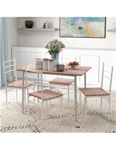 HOMCOM Five-Piece Compact Dining Table and Chairs Set - Brown/White 2