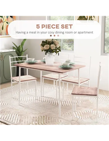 HOMCOM Five-Piece Compact Dining Table and Chairs Set - Brown/White
