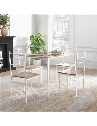 HOMCOM Five-Piece Compact Dining Table and Chairs Set - Brown/White