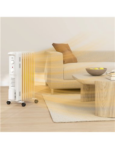 HOMCOM 1500W Quiet Oil Filled Radiator, 7 Fin Energy Efficient Portable Electric Heater with 3 Heat Settings, Adjustable Thermos