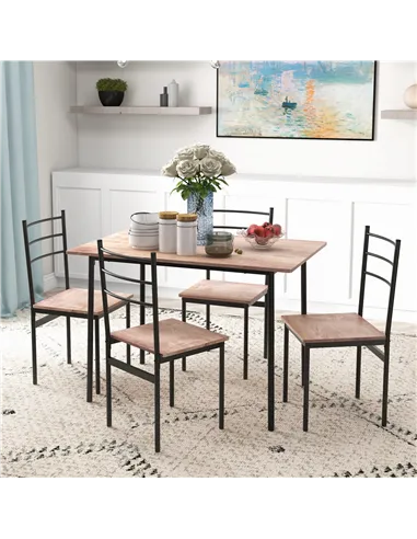 HOMCOM 5 Piece Dining Table and Chairs Set, Dining Room Sets, Steel Frame Space Saving Table and 4 Chairs for Compact Kitchens, 