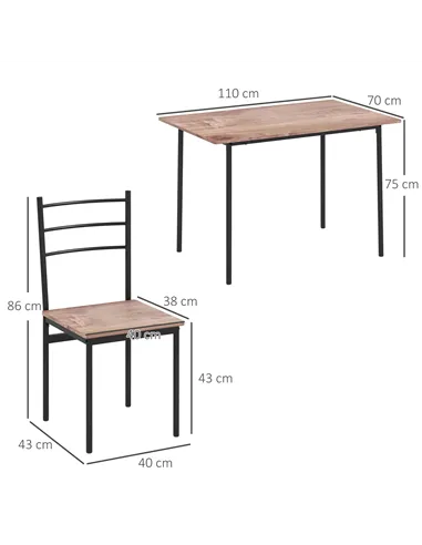 HOMCOM 5 Piece Dining Table and Chairs Set, Dining Room Sets, Steel Frame Space Saving Table and 4 Chairs for Compact Kitchens, 